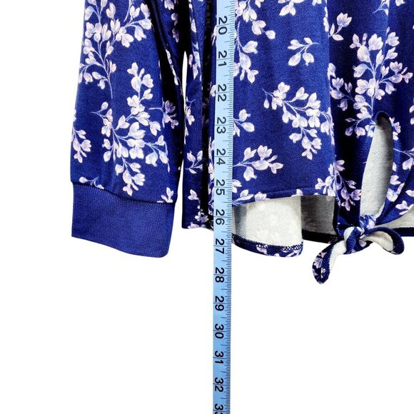 Lacey Chabert Collection Blue Floral Long Sleeve Tie-Front Womens Top Size M - Picture 7 of 10